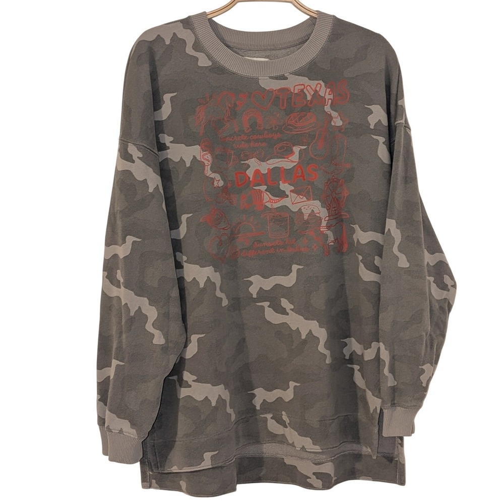 American Eagle Dallas Texas Camo Sweatshirt Gray Red Graphic Jegging‎ Fit Small